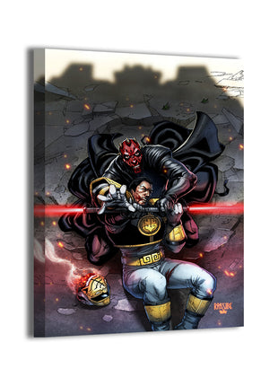 Darth Maul vs White Ranger by Ryan Pasibe; gallery-wrapped canvas, ready to hang.