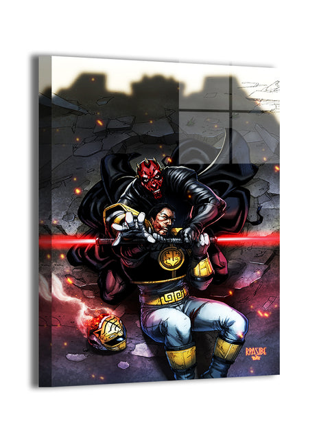 Darth Maul vs White Ranger by Ryan Pasibe; modern metallic sheen, ready to hang.