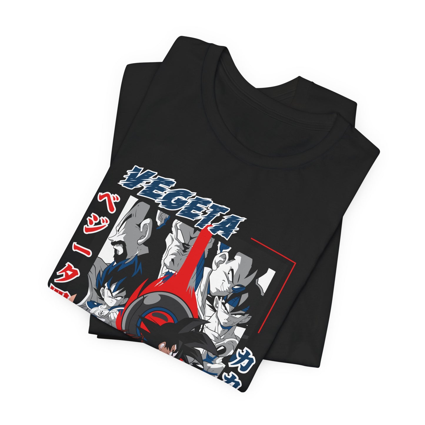 Alt: Saiyan Rivalry Anime Shirt on black, folded display, anime graphic tee by Snapping Turtle Gallery

