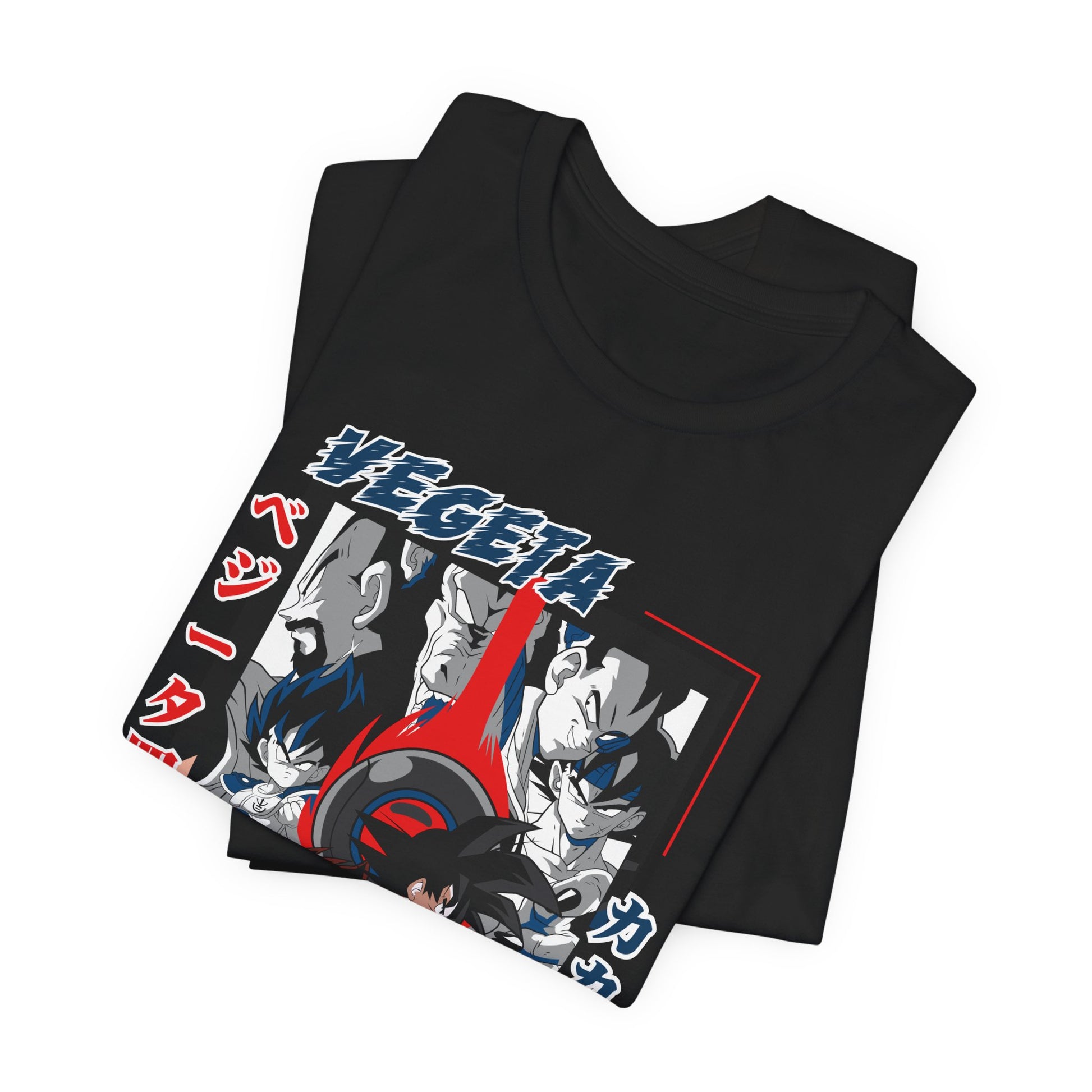 Alt: Saiyan Rivalry Anime Shirt on black, folded display, anime graphic tee by Snapping Turtle Gallery

