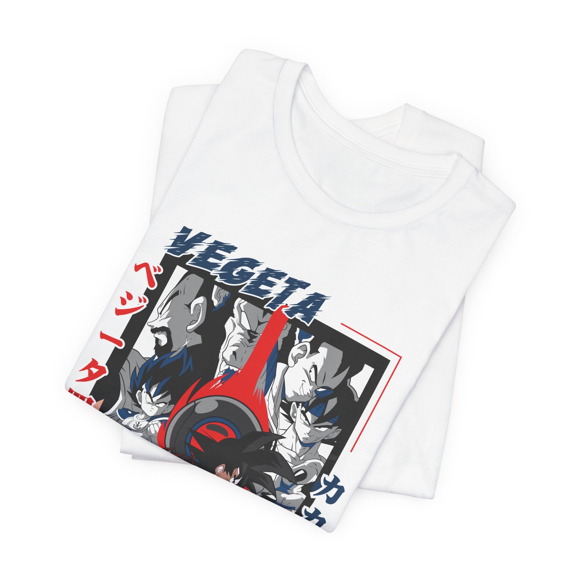 Alt: Saiyan Rivalry Anime Shirt on white, folded display, anime graphic tee by Snapping Turtle Gallery

