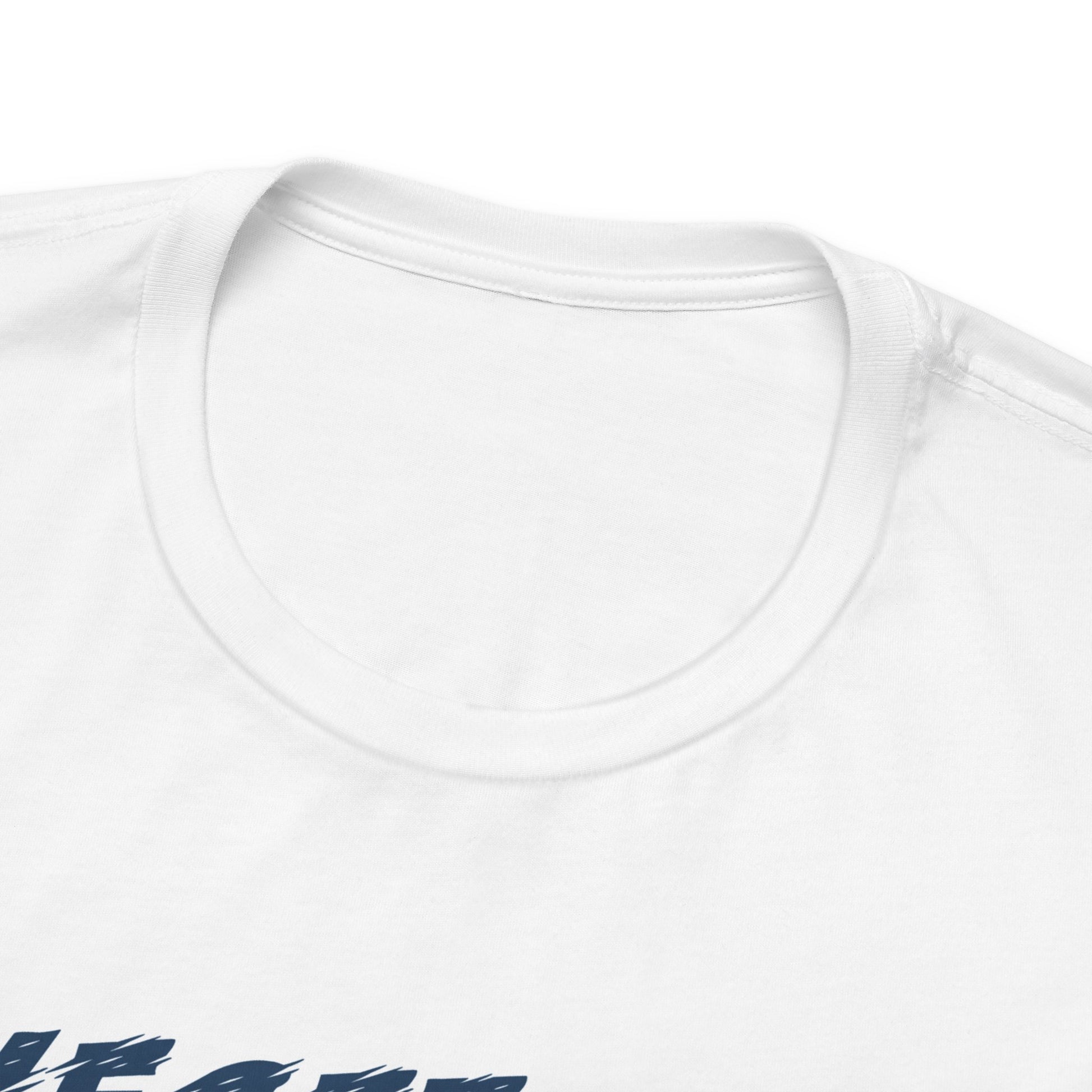 Alt: Saiyan Rivalry Anime Shirt on white, neckline close-up, premium stitching by Snapping Turtle Gallery

