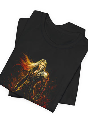 Folded view of the black Sephiroth Flameblade Graphic T-Shirt.