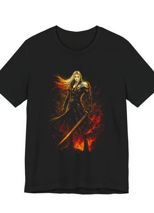 Front view of the black Sephiroth Flameblade Graphic T-Shirt.