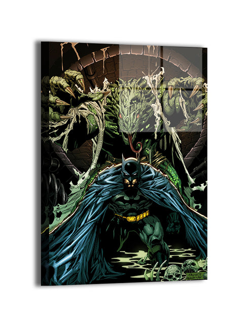 Primary Image: Killer Croc attacking Batman in sewer-themed wall art

