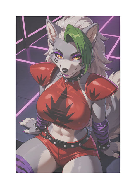 Sexy Roxanne Wolf Wall Art on premium canvas, acrylic, and metal – front view featuring Roxanne Wolf from Five Nights at Freddy’s