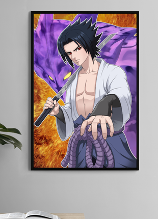 Poster print of Sasuke Uchiha with purple Susanoo aura—anime artwork by Sam Dela Torre