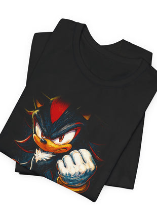 Folded view of the black Shadow the Hedgehog Chaos Fist Graphic T-Shirt.