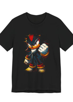 Front view of the black Shadow the Hedgehog Chaos Fist Graphic T-Shirt.