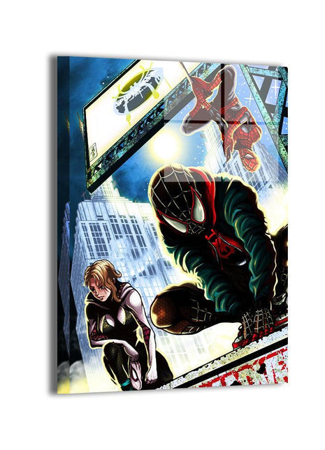 Miles Morales, Gwen Stacy and Peter Parker in Shadows Across Worlds wall art