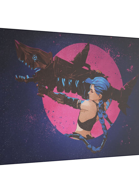 "Jinx from Arcane Wall Art on premium canvas, acrylic, and metal – front view featuring the edgy character Jinx"
