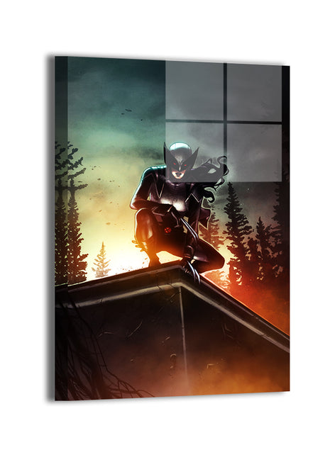 Silent Talons Vigil Metal — X-23 (Laura Kinney) from X-Men, art by Ryan Pasibe, colors by Marvin Tabacon; modern sheen, ready to hang.