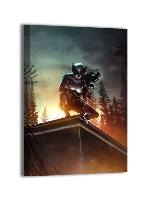 Silent Talons Vigil Canvas — X-23 (Laura Kinney) from X-Men, art by Ryan Pasibe, colors by Marvin Tabacon; gallery-wrapped, ready to hang.