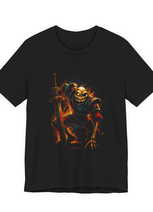 Front view of the black Skeleton Knight Guarding the Blade Graphic T-Shirt.