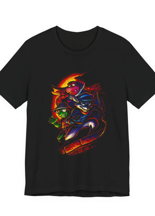 Front view of the black Sly Cooper Crew Thieves Trio Graphic T-Shirt.