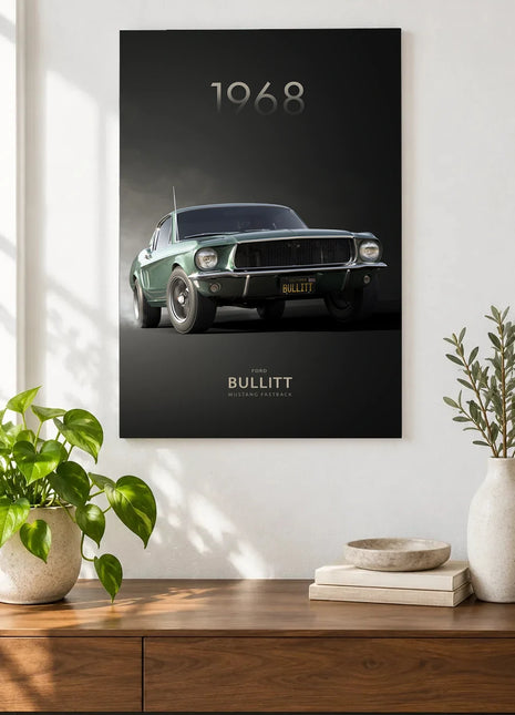 Smoke Show Fastback wall art displayed as a frameless piece above a wooden console against a light wall