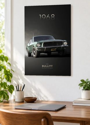 Smoke Show Fastback wall art displayed as a frameless piece above a wooden desk in a bright room