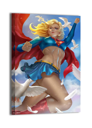 Soaring Hope Supergirl canvas wall art with Kara Zor-El and white doves by Nopeys