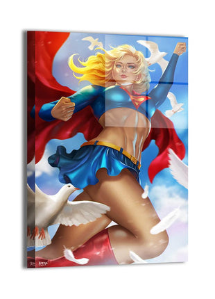 Soaring Hope Supergirl metal wall art with Kara Zor-El and white doves by Nopeys