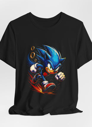 Draped front view of the black Sonic the Hedgehog Ring Rush Graphic T-Shirt.