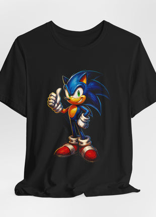 Draped front view of the black Sonic the Hedgehog Thumbs Up Graphic T-Shirt.