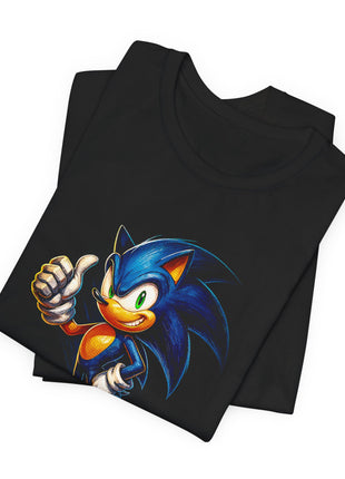 Folded view of the black Sonic the Hedgehog Thumbs Up Graphic T-Shirt.