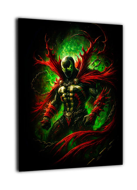 Necroplasm Unchained canvas wall art showing Spawn rising in his black K7-Leetha symbiote armor