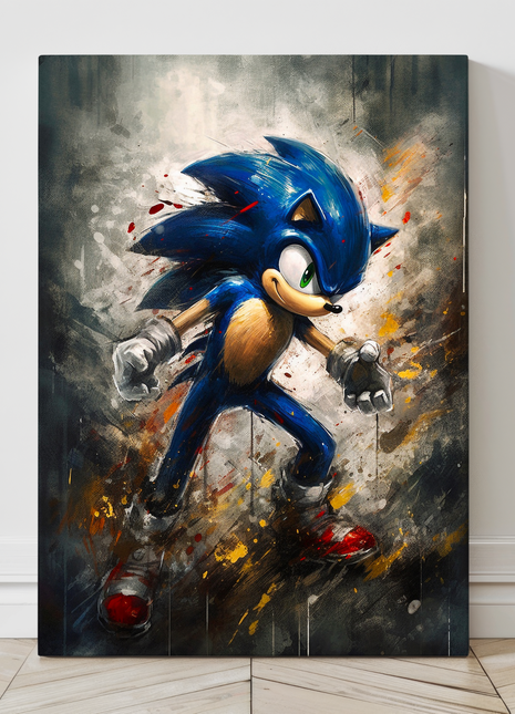 Large Sonic the Hedgehog canvas artwork with colorful impact

