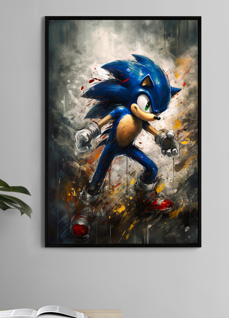 Sonic the Hedgehog 11x17 print in action pose with abstract background


