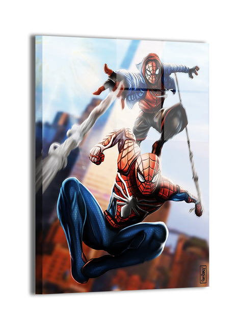 Twin Webs Wall Art Metal Print – Spider-Man & Miles Morales by Ray Dash