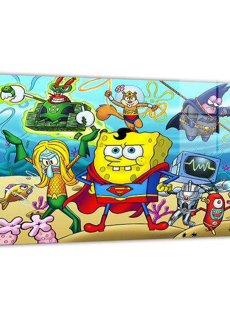 SpongeBob and the Justice League Under the Sea Wall Art Acrylic Print, Premium Wall Art by Snapping Turtle Gallery