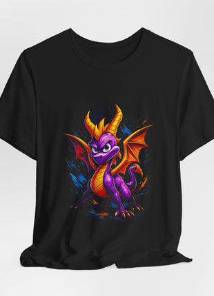 Draped front view of the black Spyro Purple Dragon Graphic T-Shirt.