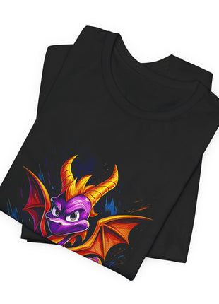 Folded view of the black Spyro Purple Dragon Graphic T-Shirt.