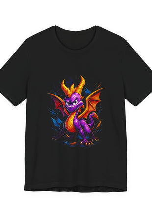 Front view of the black Spyro Purple Dragon Graphic T-Shirt.