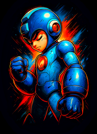 Mega Man charging forward in blue armor wall art
