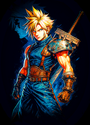 Cloud Strife with Buster Sword Final Fantasy wall art