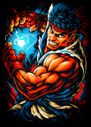 Ryu forming a Hadoken Street Fighter wall art