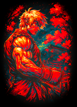 Akuma surrounded by red energy Street Fighter wall art