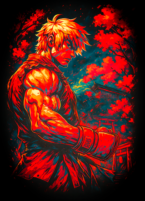 Akuma surrounded by red energy Street Fighter wall art