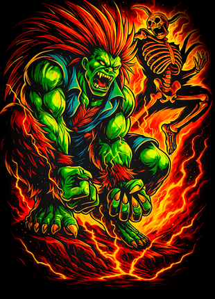 Blanka crouched amid electric energy Street Fighter wall art