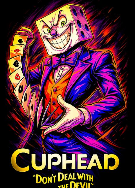 King Dice grinning with playing cards Cuphead wall art