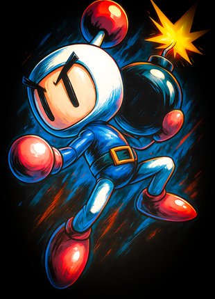 Bomberman leaping with a lit bomb wall art