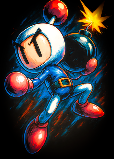 Bomberman leaping with a lit bomb wall art