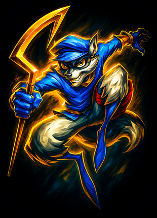 Sly Cooper holding his hooked cane wall art