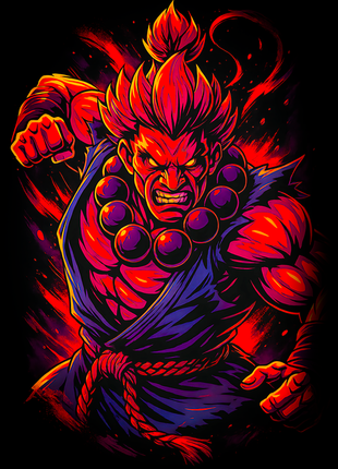 Akuma Street Fighter red energy wall art
