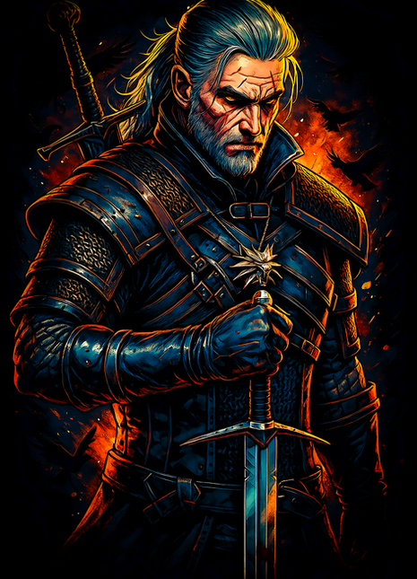 Geralt of Rivia Witcher swordsman wall art