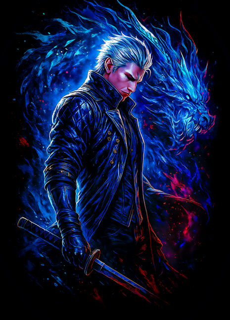 Vergil Devil May Cry blue spectral energy wall art