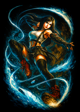 Tifa Lockhart martial arts energy Final Fantasy wall art