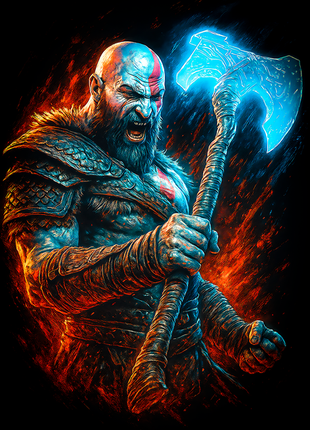Kratos holding Leviathan Axe God of War wall art