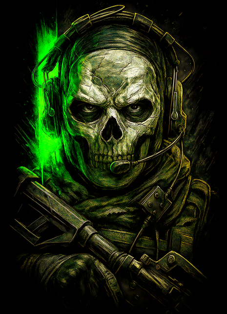 Ghost Call of Duty green skull wall art